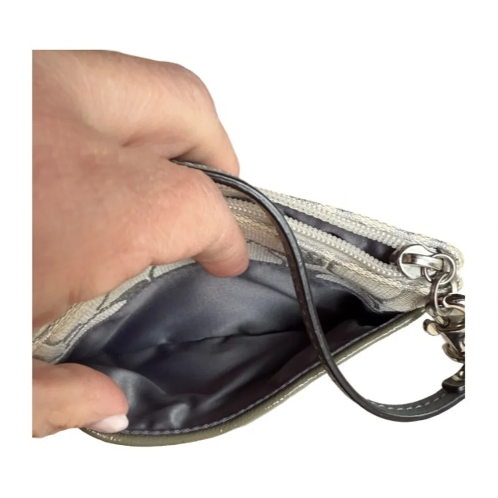 Coach White and Silver Signature Wristlet